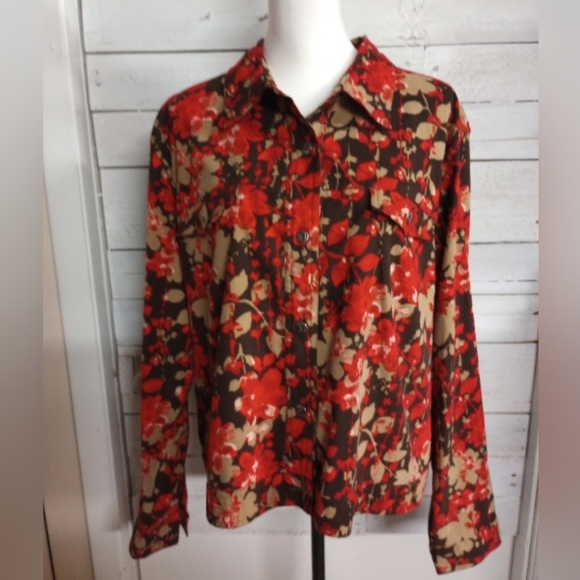 BAXTER & WELLS Womens Multicolor Floral Button Front Stretch Shacket XL Jacket - Picture 1 of 12